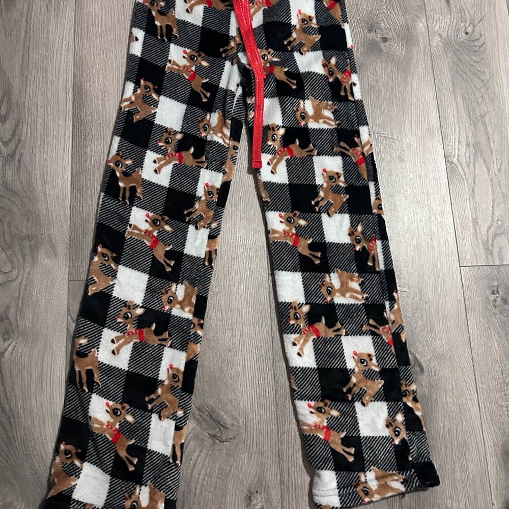 T.J.Maxx Black and White Checkered Pants with Reindeer Print